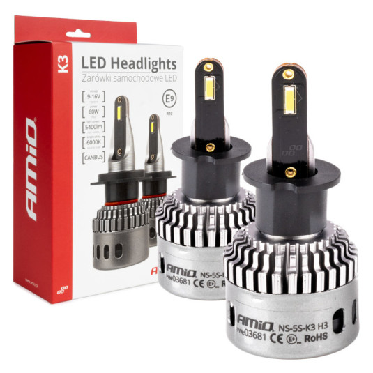 LED крушки главното осветление K3 H3 12V 6000K canbus AMIO-03681