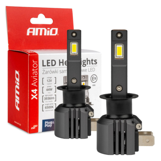 LED крушки X4-series AVIATOR H1 6500K макс 44W AMIO-03761
