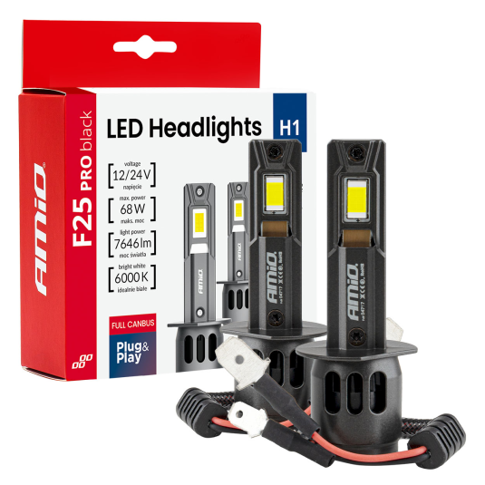 LED žiarovky hlavného svietenia Séria F25 PRO BLACK FULL CANBUS H1 68W 12V 24V