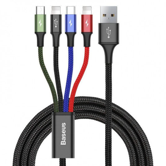 BASEUS USB кабел 4в1 черен, 1xUSB-C, 2x Lightning, 1xMicro 3,5A 120 см