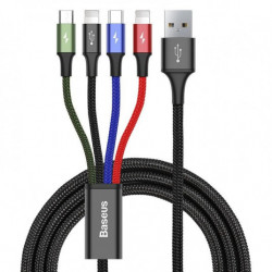 BASEUS USB кабел 4в1 черен, 1xUSB-C, 2x Lightning, 1xMicro 3,5A 120 см