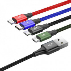 BASEUS USB кабел 4в1 черен, 1xUSB-C, 2x Lightning, 1xMicro 3,5A 120 см