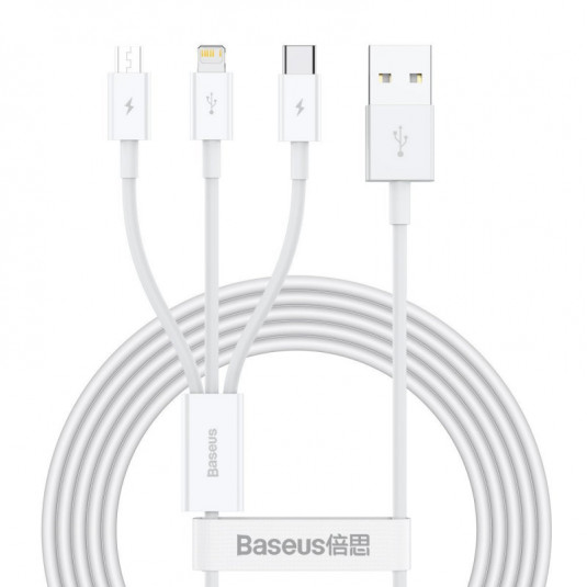 Кабел USB 3в1 BASEUS Superior Series 3,5A, 120 cm бял