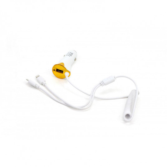 Автомобилна зарядка за мобилен телефон с USB + microUSB + iPhone lighting PCH-05