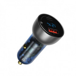 Зарядно за автомобил BASEUS с цифров дисплей сребристо USB + USB-C, QC3.0 + PD, 5A, 65 W