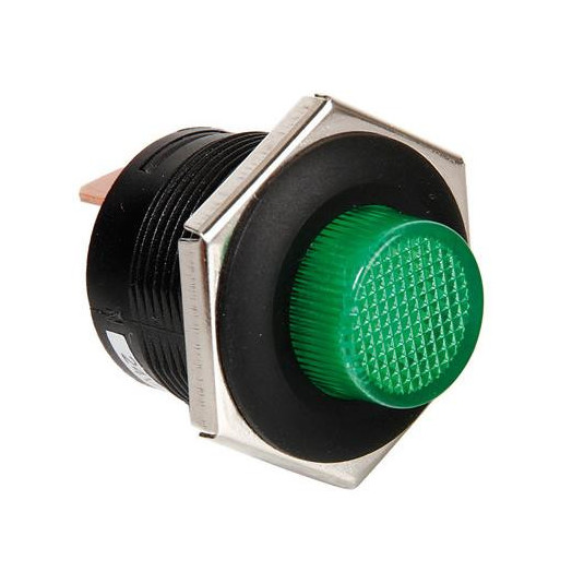 Бутонен превключвател със LED индикатор, зелен, 12/24 V