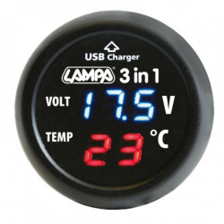 Дигитален волтметър 12/24V с термометър и USB изход