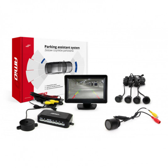 Паркинг асистенти TFT01 4,3 с HD-301-IR камера, 4-сензорни, черни GOLD