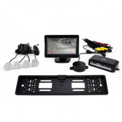 Паркинг асистенти TFT01 4,3" с камера CAM-402 LED в держателя за номер, 4-сензорни, сребристи